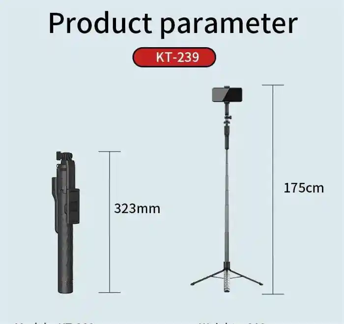 JMARY KT-239 1.75m Telescopic Selfie Stick Tripod Stand Cell Phone Clip Rotation Design Camera Mount Holder